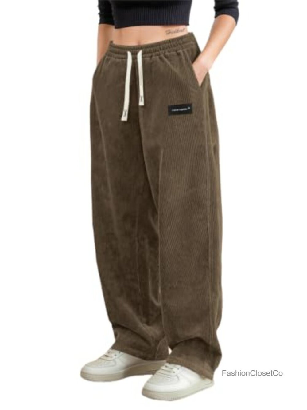 Women's Corduroy Straight Leg Casual Pants Drawstring Waist